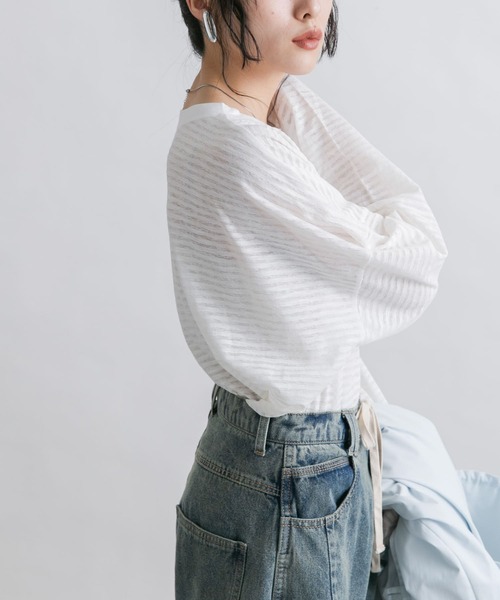 KBF(ケイビーエフ)の「シアーボーダールーズカットソー(Tシャツ/カットソー・レディース・パープル系その他/ブルー系その他/ピンク系その他/ホワイト系その他・ONE)」の8枚目の写真