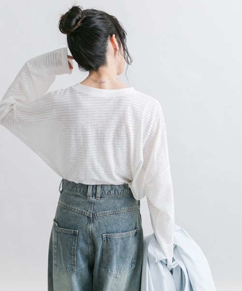 KBF(ケイビーエフ)の「シアーボーダールーズカットソー(Tシャツ/カットソー・レディース・パープル系その他/ブルー系その他/ピンク系その他/ホワイト系その他・ONE)」の9枚目の写真