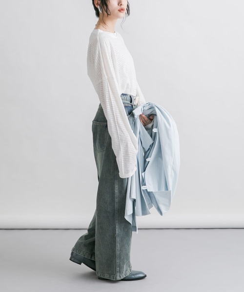 KBF(ケイビーエフ)の「シアーボーダールーズカットソー(Tシャツ/カットソー・レディース・パープル系その他/ブルー系その他/ピンク系その他/ホワイト系その他・ONE)」の10枚目の写真