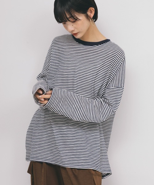 KBF(ケイビーエフ)の「シアーボーダールーズカットソー(Tシャツ/カットソー・レディース・パープル系その他/ブルー系その他/ピンク系その他/ホワイト系その他・ONE)」の11枚目の写真