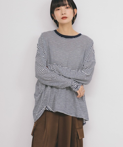 KBF(ケイビーエフ)の「シアーボーダールーズカットソー(Tシャツ/カットソー・レディース・パープル系その他/ブルー系その他/ピンク系その他/ホワイト系その他・ONE)」の12枚目の写真