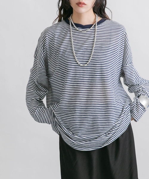 KBF(ケイビーエフ)の「シアーボーダールーズカットソー(Tシャツ/カットソー・レディース・パープル系その他/ブルー系その他/ピンク系その他/ホワイト系その他・ONE)」の15枚目の写真