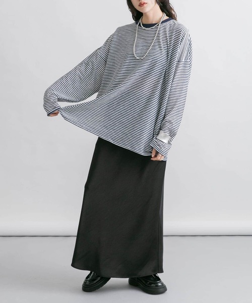 KBF(ケイビーエフ)の「シアーボーダールーズカットソー(Tシャツ/カットソー・レディース・パープル系その他/ブルー系その他/ピンク系その他/ホワイト系その他・ONE)」の16枚目の写真