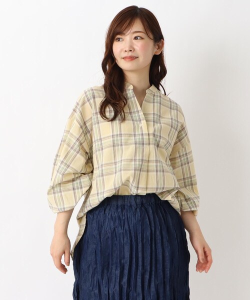 one'sterrace(ワンズテラス)の「チェック ギャザーシャツ(チュニック・レディース・グリーン系その他6/イエロー系8・02)」の2枚目の写真