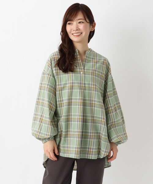 one'sterrace(ワンズテラス)の「チェック ギャザーシャツ(チュニック・レディース・グリーン系その他6/イエロー系8・02)」の1枚目の写真