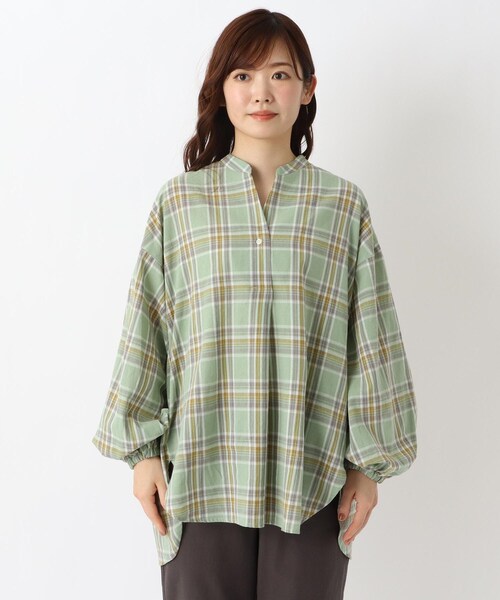 one'sterrace(ワンズテラス)の「チェック ギャザーシャツ(チュニック・レディース・グリーン系その他6/イエロー系8・02)」の3枚目の写真