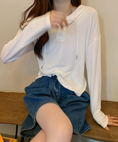 SallyLunn(サリーラン)の「フード付長袖カットソー(Tシャツ/カットソー・レディース・ホワイト/ブラック/グレー・LARGE/MEDIUM)」の11枚目の写真