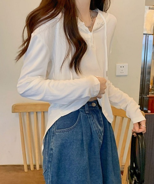 SallyLunn(サリーラン)の「フード付長袖カットソー(Tシャツ/カットソー・レディース・ホワイト/ブラック/グレー・LARGE/MEDIUM)」の12枚目の写真