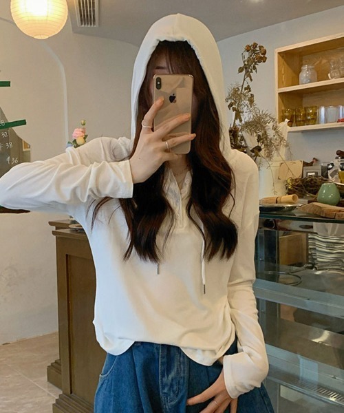 SallyLunn(サリーラン)の「フード付長袖カットソー(Tシャツ/カットソー・レディース・ホワイト/ブラック/グレー・LARGE/MEDIUM)」の13枚目の写真