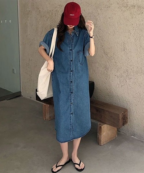 urge:(アージコロン )の「【URGE:】デニム 長袖 シャツ ワンピース(ワンピース・レディース・ブルー・X-LARGE/LARGE/MEDIUM)」の1枚目の写真