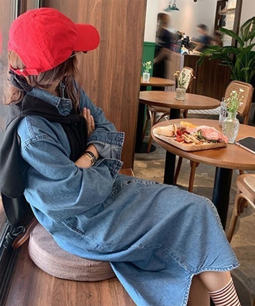 urge:(アージコロン )の「【URGE:】デニム 長袖 シャツ ワンピース(ワンピース・レディース・ブルー・X-LARGE/LARGE/MEDIUM)」の4枚目の写真