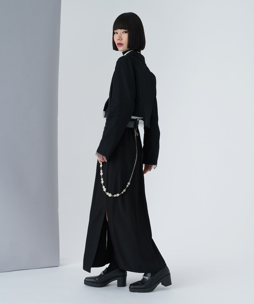 Ellno de Mavie（エルノデメヴィ）の「フカスリットロングスカート / SETUP対応（スカート・レディース・ブルーグリーン/ブラック・FREE）」の4枚目の写真