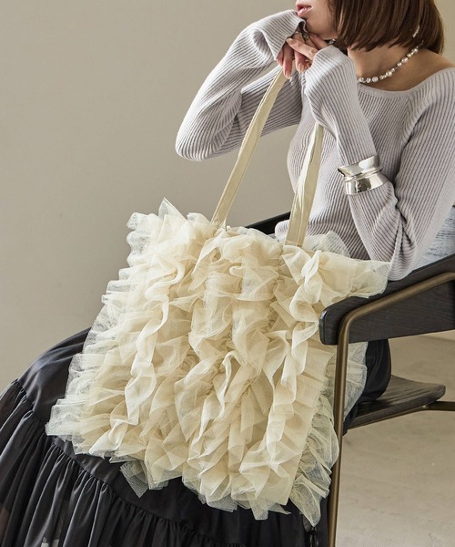 Fashion Letter（ファッションレター）の「チュールフリルトートバッグ（トートバッグ・レディース・イエロー/ブラック/ブルー・FREE）」の3枚目の写真