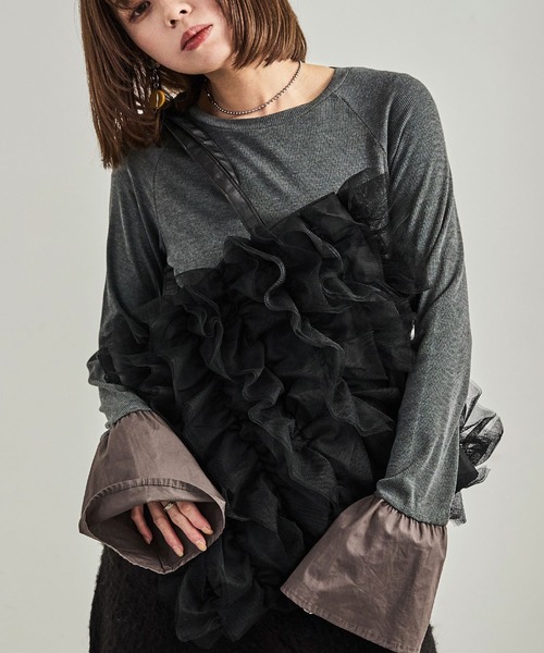 Fashion Letter（ファッションレター）の「チュールフリルトートバッグ（トートバッグ・レディース・イエロー/ブラック/ブルー・FREE）」の2枚目の写真