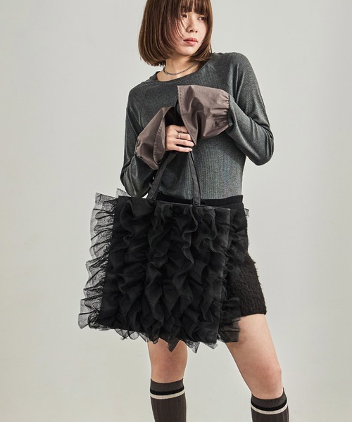 Fashion Letter（ファッションレター）の「チュールフリルトートバッグ（トートバッグ・レディース・イエロー/ブラック/ブルー・FREE）」の10枚目の写真