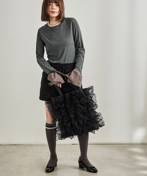 Fashion Letter（ファッションレター）の「チュールフリルトートバッグ（トートバッグ・レディース・イエロー/ブラック/ブルー・FREE）」の7枚目の写真