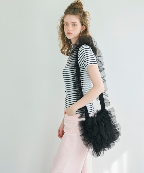 coca（coca）（コカ）の「チュールフリルバッグ（ショルダーバッグ・レディース・ブラック/ライトグレー・ONE SIZE）」の7枚目の写真