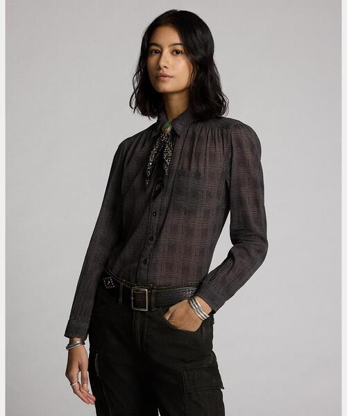 RRL オンブレ チェック クリンクル コットン ブラウス RRL オンブレ チェック クリンクル コットン ブラウス