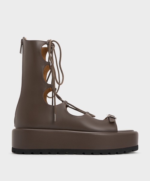 CHARLES & KEITH(チャールズ & キース)の「グラディエーター レースアッププラットフォームサンダル(サンダル・レディース・ブラック/ダークブラウン・23.5cm/23cm/22.5cm/25.5cm/25cm/24.5cm)」の16枚目の写真