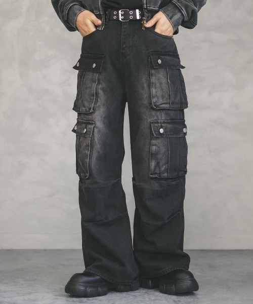 「限定タイムセール」MlVINCEカーゴパンツブラック32 専用 セール】Black vintage wash denim cargo pants / ブラック