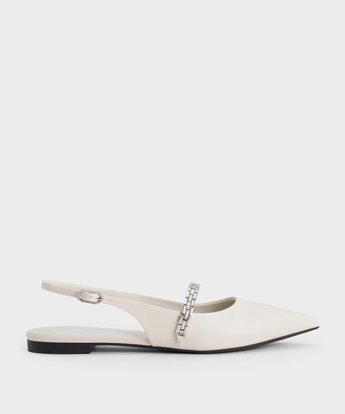 CHARLES & KEITH(チャールズ & キース)の「チェーンストラップ ポインテッドトゥスリングバックフラット(パンプス・レディース・オフホワイト/シルバー・23cm/26.5cm/25.5cm/25cm/24.5cm/23.5cm/22.5cm)」の15枚目の写真