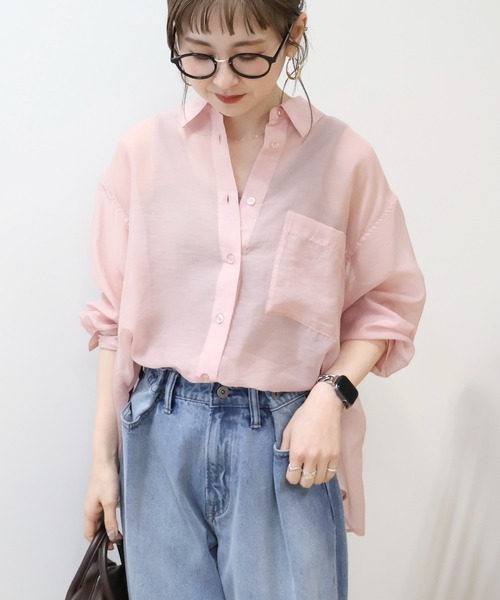 AMERICAN HOLIC(アメリカンホリック)の「バックタックシアーシャツ(シャツ/ブラウス・レディース・サックスブルー/ブラック/ピンク/ベージュ/ブルー系その他7/ホワイト系その他5・L/M)」の6枚目の写真