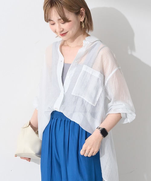 ブラウス シャツ オーバータックシアーシャツ レディース Lace Ladies ブラウス シャツ フロントタック シアー 7分袖