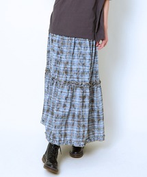 《チェック柄×ティアードデザイン》レディース ロングスカート 体型カバー 春夏秋