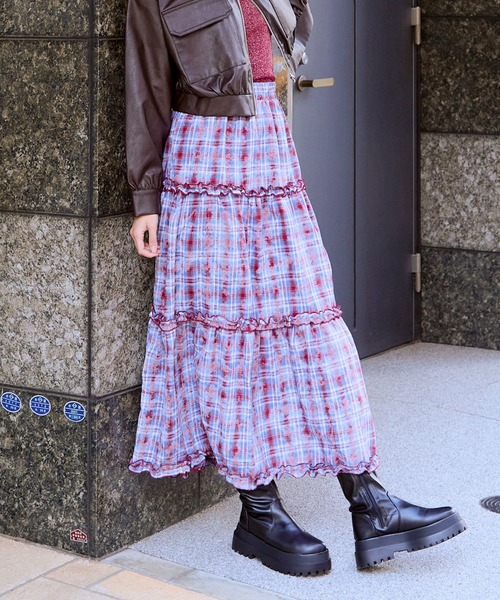 GORGE（ゴージ）の「《チェック柄×ティアードデザイン》レディース ロングスカート 体型カバー 春夏秋（スカート・レディース・レッド/ブラウン・F）」の3枚目の写真