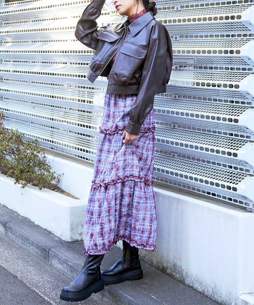 セール】《チェック柄×ティアードデザイン》レディース ロングスカート