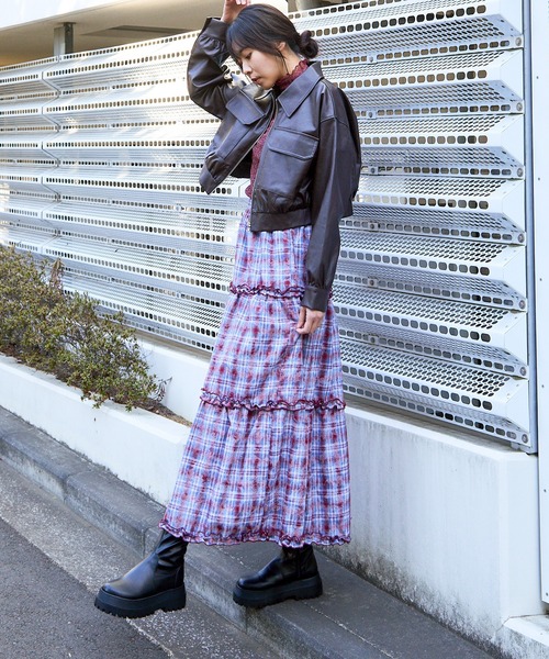 セール】《チェック柄×ティアードデザイン》レディース ロングスカート