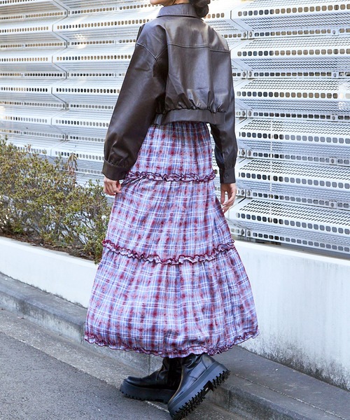 GORGE（ゴージ）の「《チェック柄×ティアードデザイン》レディース ロングスカート 体型カバー 春夏秋（スカート・レディース・レッド/ブラウン・F）」の7枚目の写真