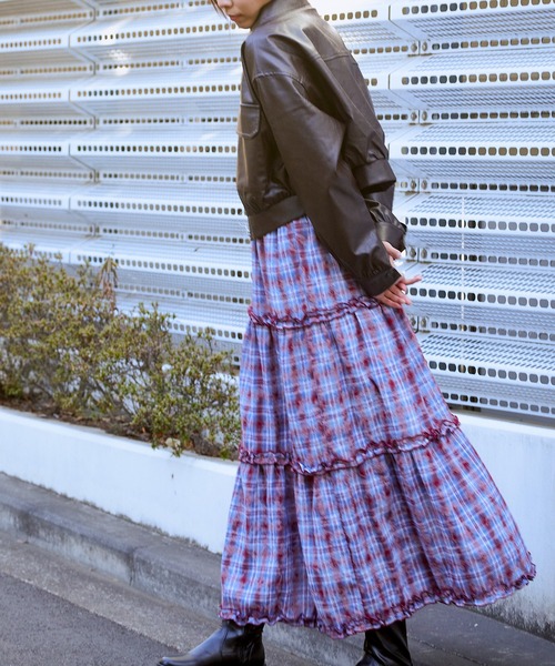 GORGE（ゴージ）の「《チェック柄×ティアードデザイン》レディース ロングスカート 体型カバー 春夏秋（スカート・レディース・レッド/ブラウン・F）」の8枚目の写真