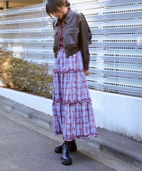 GORGE（ゴージ）の「《チェック柄×ティアードデザイン》レディース ロングスカート 体型カバー 春夏秋（スカート・レディース・レッド/ブラウン・F）」の9枚目の写真