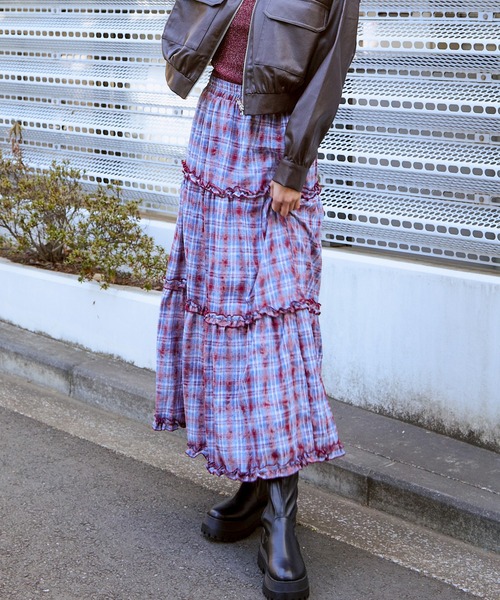 セール】《チェック柄×ティアードデザイン》レディース ロングスカート