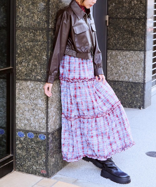 GORGE（ゴージ）の「《チェック柄×ティアードデザイン》レディース ロングスカート 体型カバー 春夏秋（スカート・レディース・レッド/ブラウン・F）」の11枚目の写真