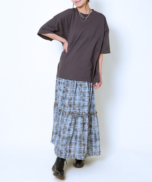 GORGE（ゴージ）の「《チェック柄×ティアードデザイン》レディース ロングスカート 体型カバー 春夏秋（スカート・レディース・レッド/ブラウン・F）」の12枚目の写真