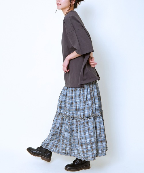 GORGE（ゴージ）の「《チェック柄×ティアードデザイン》レディース ロングスカート 体型カバー 春夏秋（スカート・レディース・レッド/ブラウン・F）」の13枚目の写真