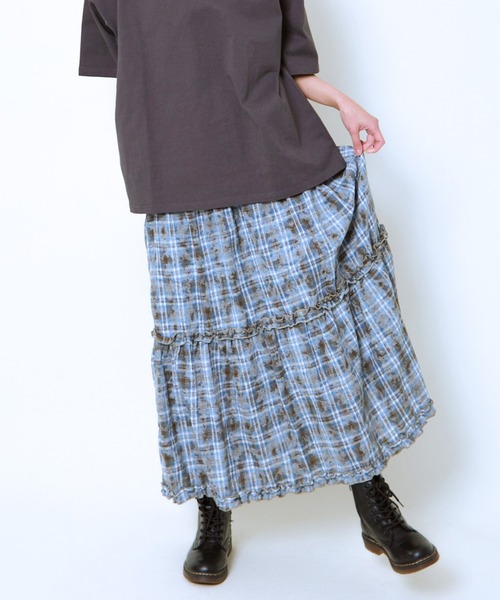 GORGE（ゴージ）の「《チェック柄×ティアードデザイン》レディース ロングスカート 体型カバー 春夏秋（スカート・レディース・レッド/ブラウン・F）」の14枚目の写真