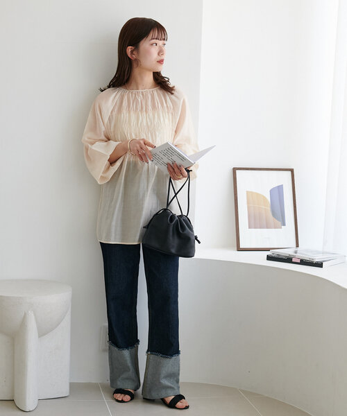 ブラウス シャツ 「WEB限定」シャーリング使いシアーブラウス レディース WEB限定】シャーリング使いシアーブラウス（シャツ/ブラウス