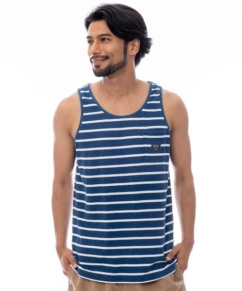 BILLABONG(ビラボン)の「BILLABONG メンズ 【INDIGO COLLECTION】 INDIGO BOARDER タンクトップ 【2025年春夏モデル】/ビラボンワンポイントボーダータンクトップ(タンクトップ・メンズ・インディゴブルー/ネイビー・X-LARGE/LARGE/MEDIUM)」の2枚目の写真