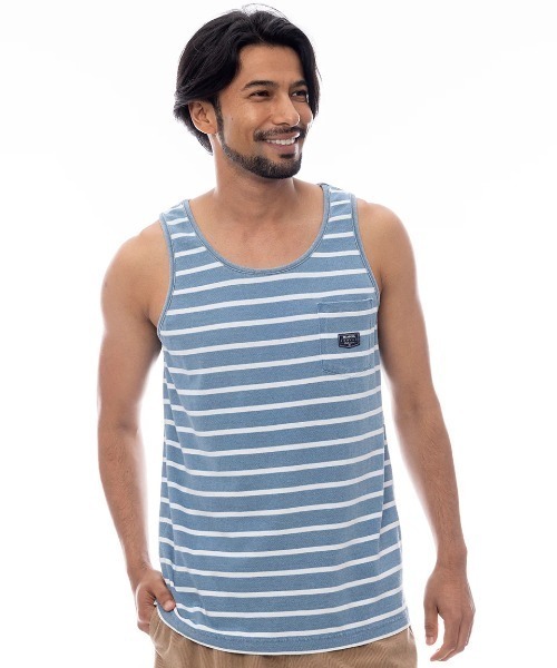 BILLABONG(ビラボン)の「BILLABONG メンズ 【INDIGO COLLECTION】 INDIGO BOARDER タンクトップ 【2025年春夏モデル】/ビラボンワンポイントボーダータンクトップ(タンクトップ・メンズ・インディゴブルー/ネイビー・X-LARGE/LARGE/MEDIUM)」の1枚目の写真