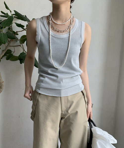 DouDou(ドゥドゥ)の「ラメリブチュールタンク(Tシャツ/カットソー・レディース・オフホワイト/グレー/ブラック・FREE)」の10枚目の写真