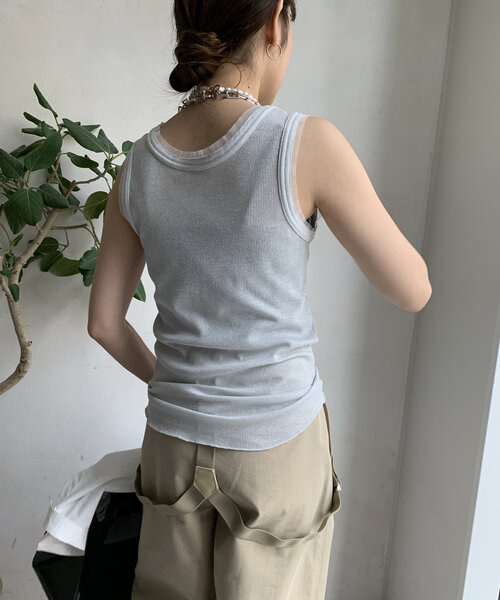 DouDou(ドゥドゥ)の「ラメリブチュールタンク(Tシャツ/カットソー・レディース・オフホワイト/グレー/ブラック・FREE)」の12枚目の写真