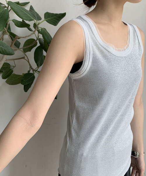 DouDou(ドゥドゥ)の「ラメリブチュールタンク(Tシャツ/カットソー・レディース・オフホワイト/グレー/ブラック・FREE)」の18枚目の写真