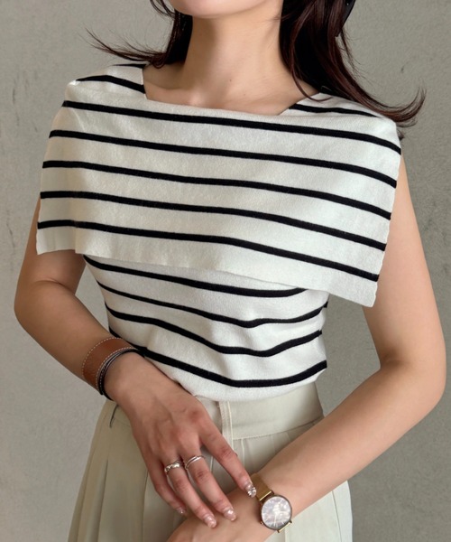 efill(エフィル)の「シック ケープ ショルダー トップ(Tシャツ/カットソー・レディース・ストライプ・FREE)」の11枚目の写真