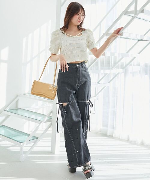 MAJESTIC LEGON（マジェスティックレゴン）の「前後2wayカットレースフリルカーデ（カーディガン/ボレロ・レディース・ピンク/ブラック/アイボリー・MEDIUM）」の4枚目の写真