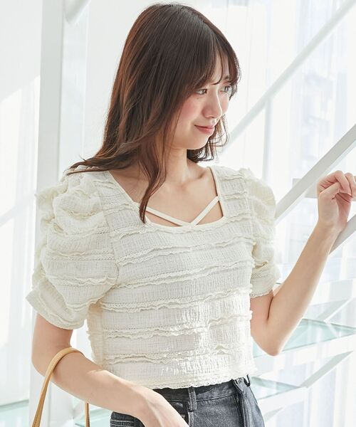 MAJESTIC LEGON（マジェスティックレゴン）の「前後2wayカットレースフリルカーデ（カーディガン/ボレロ・レディース・ピンク/ブラック/アイボリー・MEDIUM）」の8枚目の写真