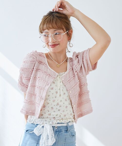 MAJESTIC LEGON（マジェスティックレゴン）の「前後2wayカットレースフリルカーデ（カーディガン/ボレロ・レディース・ピンク/ブラック/アイボリー・MEDIUM）」の16枚目の写真