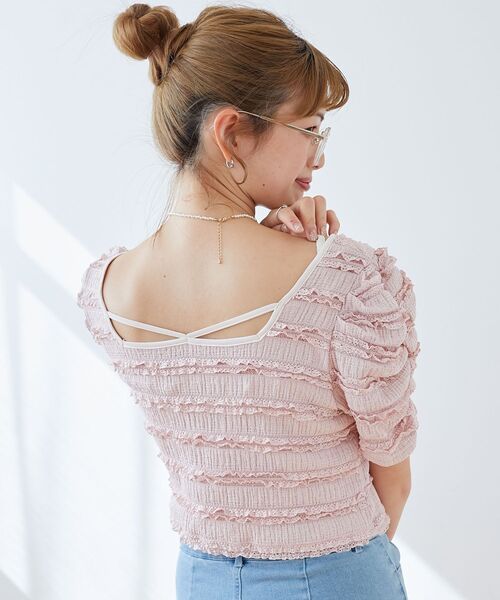MAJESTIC LEGON（マジェスティックレゴン）の「前後2wayカットレースフリルカーデ（カーディガン/ボレロ・レディース・ピンク/ブラック/アイボリー・MEDIUM）」の18枚目の写真